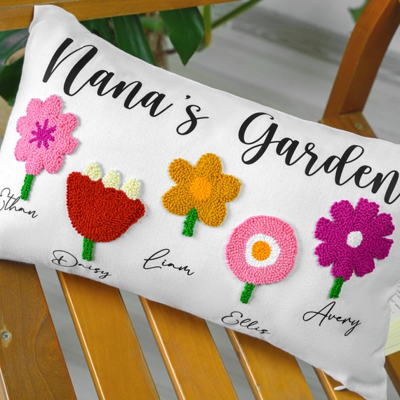 Nanas Garden Birh Flower Punch Needle Pillow, Grandmas Garden Names Personalize Pillow, Mothers Day Gift, Personalized Gift, Custom Mom Gift