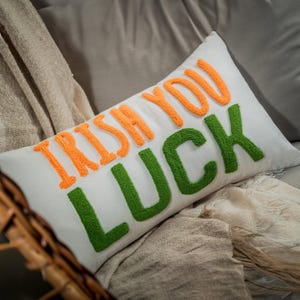 Embroidered Irish Luck Lumbar Pillow, St Patricks Day Decor image 1