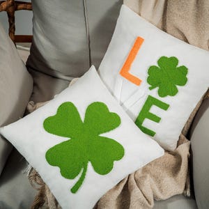 Shamrock Embroidered Pillow, Four Leaf Clover Decor, St Patricks Decor, Irish Decor, Green St Pattys Gnome, Leprechaun, Lucky Pillow, Gift