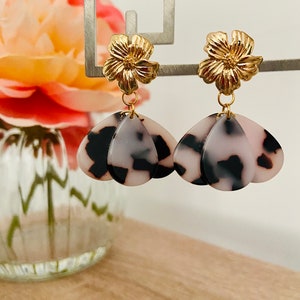 GLORIA earrings with acetate petals and Sézane-inspired stainless steel stud earrings, handmade image 6