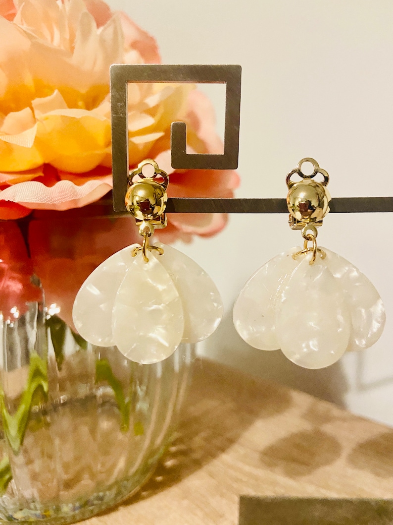 GLORIA earrings with acetate petals and Sézane-inspired stainless steel stud earrings, handmade image 10