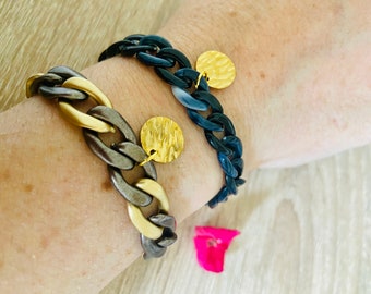 Handcrafted JUNE acrylic link bracelets with gold clasp