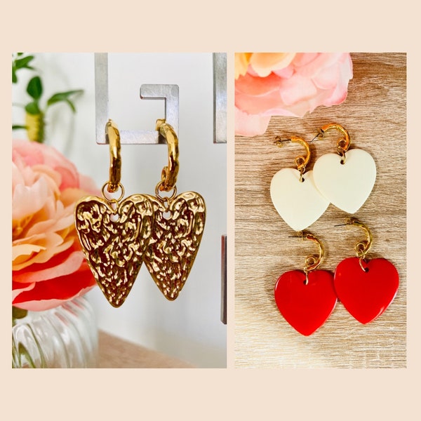 Boucles d’oreilles LUCIA pendantes à pendentif coeur en résine d’inspiration Sézane x Pangea