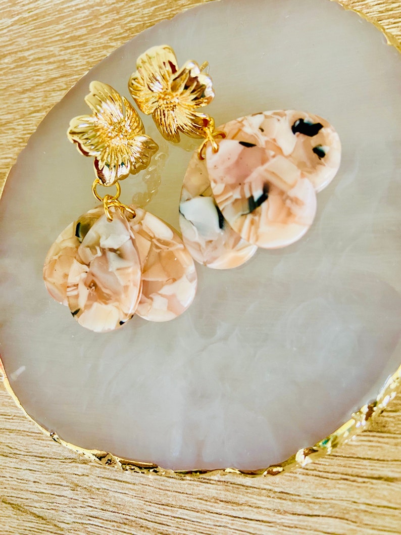 GLORIA earrings with acetate petals and Sézane-inspired stainless steel stud earrings, handmade image 9