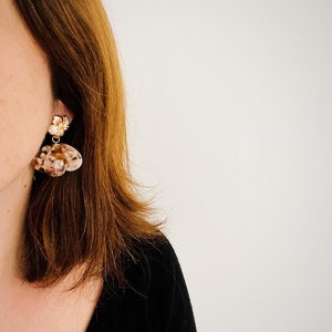 GLORIA earrings with acetate petals and Sézane-inspired stainless steel stud earrings, handmade image 7