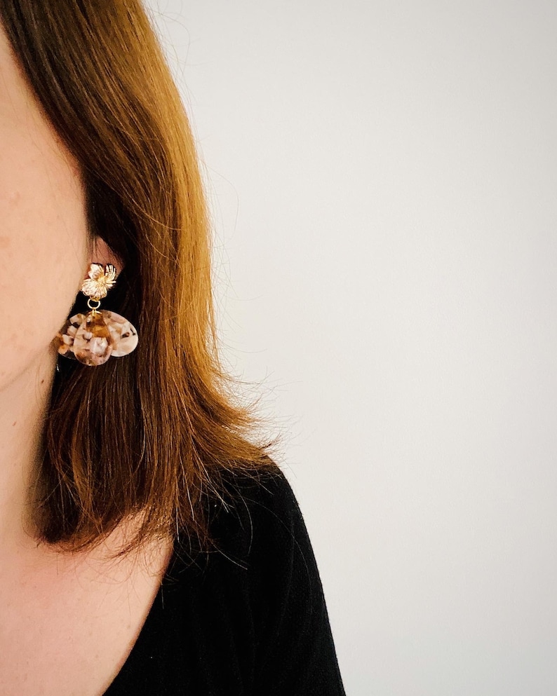 GLORIA earrings with acetate petals and Sézane-inspired stainless steel stud earrings, handmade image 7