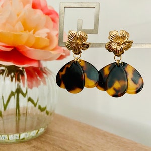 GLORIA earrings with acetate petals and Sézane-inspired stainless steel stud earrings, handmade image 2