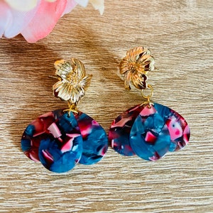 GLORIA earrings with acetate petals and Sézane-inspired stainless steel stud earrings, handmade image 4
