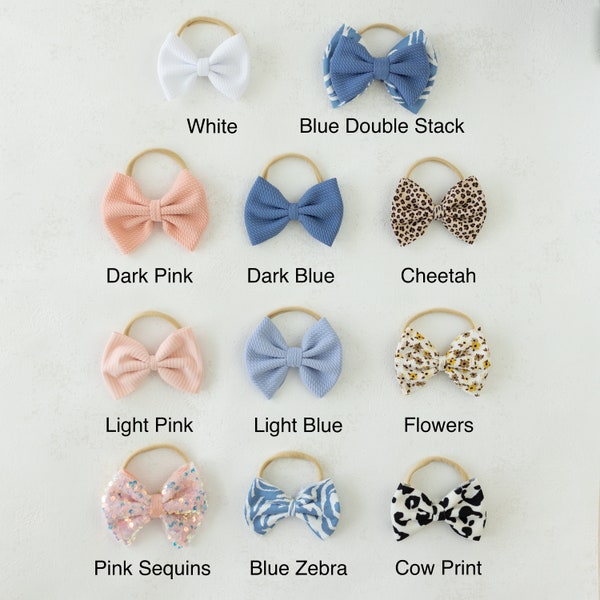 MULTICOLOR Nylon Stretchy Bow, Pink Bow, Cheetah Bow, Blue Hair Bow, Flower Headband