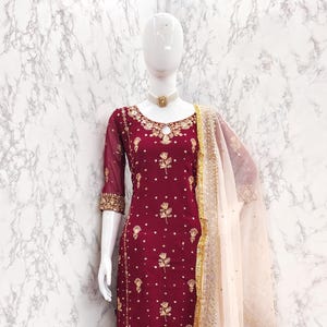 Trending Faux Georgette dress with Sequin embroidery work and pearls Work, Salwar kameez with Dupatta and Pent, Wedding, party wear dress