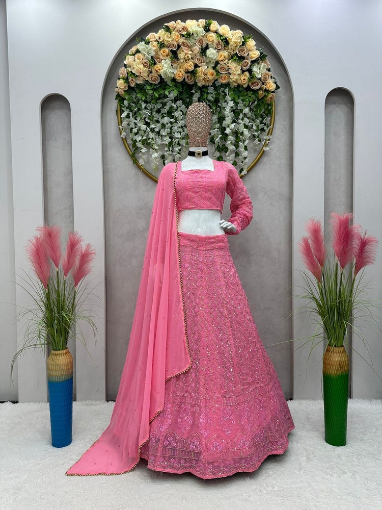 Buy Soft Net Wedding Wear Lehenga Choli In Pink Color Online