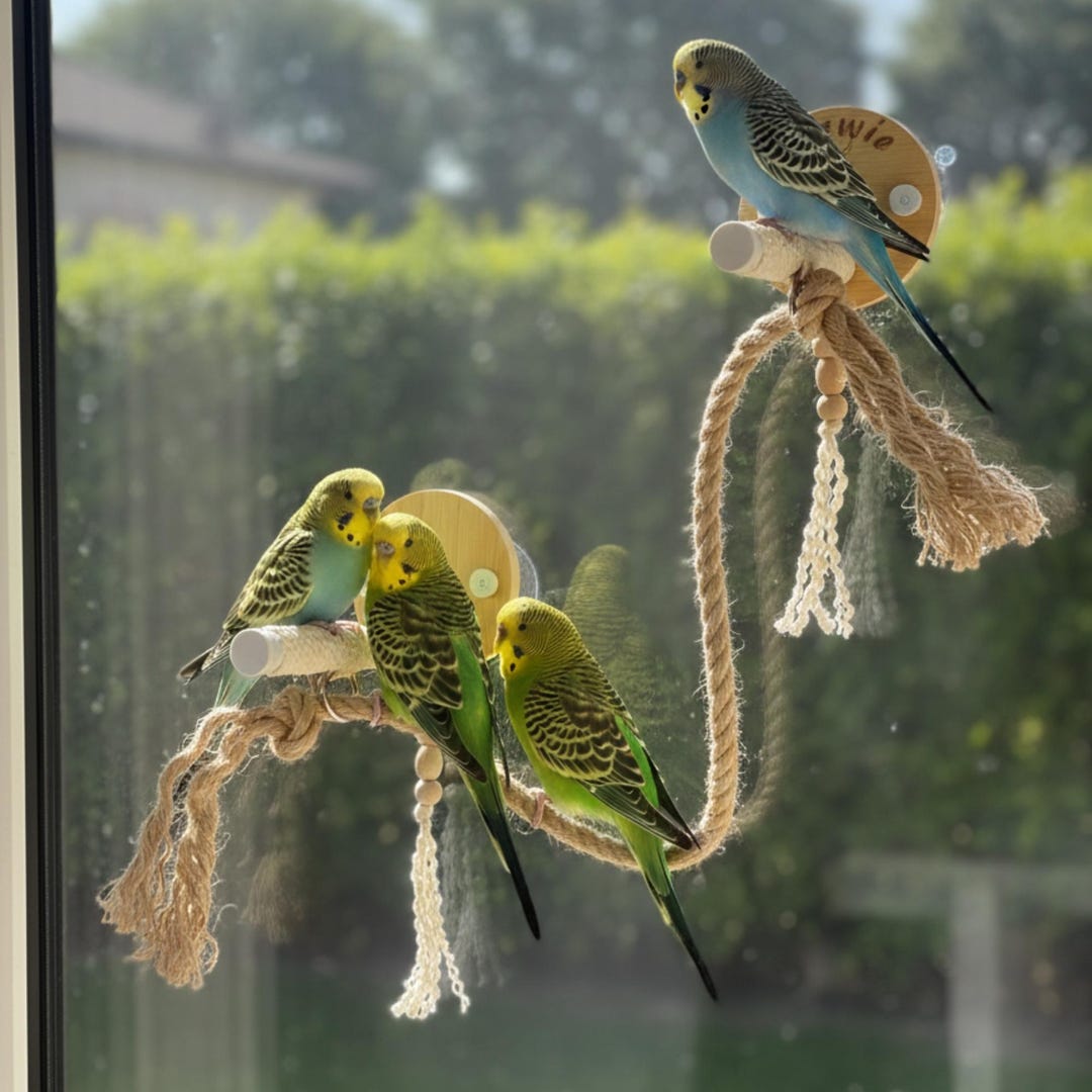 Personalized Window Bird Perch Set, Double Cotton Rope Perches With ...