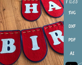 Red customizable happy birthday banner,made with felt material,felt banner,colorful happy birthday banner