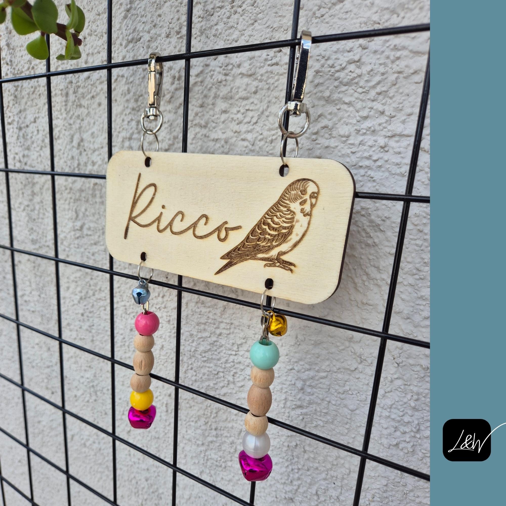 View of Custom Wooden Pet Name Plaque - Personalized Engraved ID Tag for Bird ...