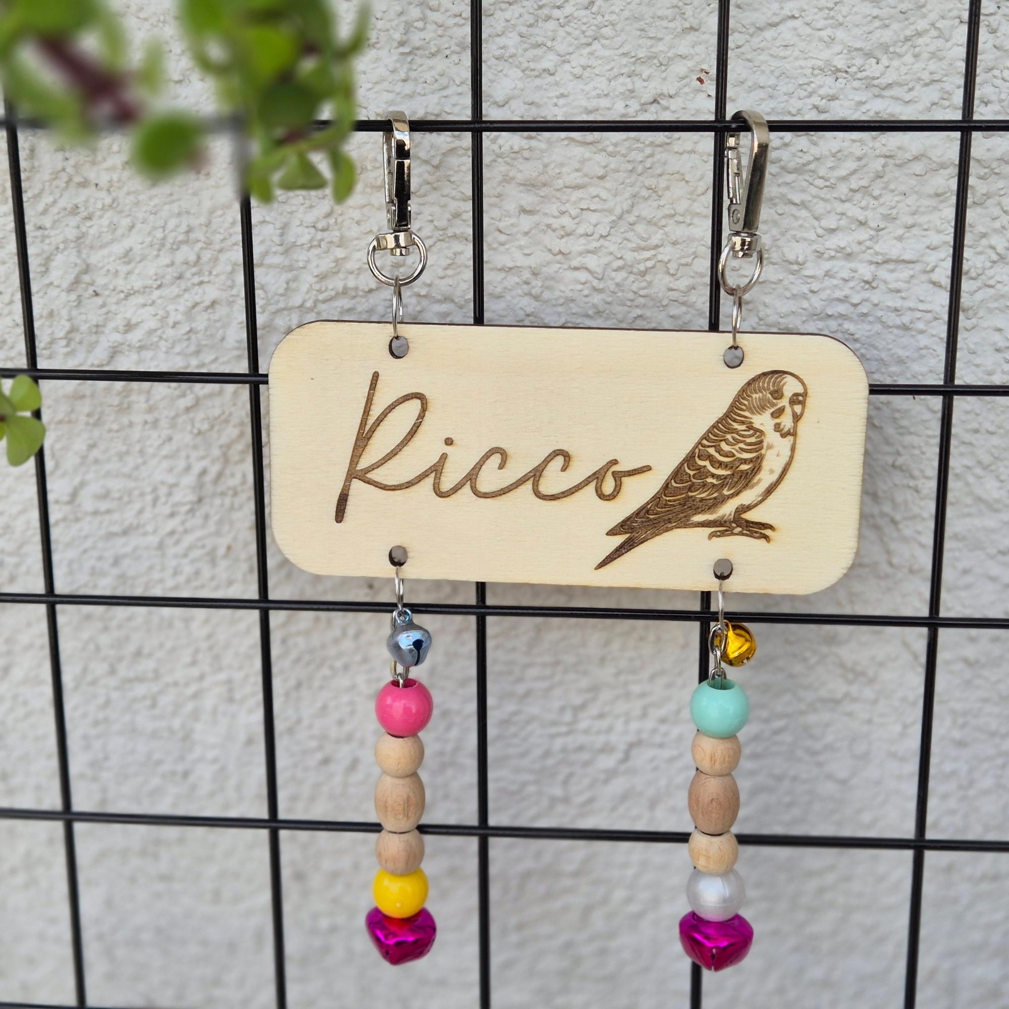 View of Custom Wooden Pet Name Plaque - Personalized Engraved ID Tag for Bird ...