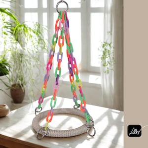 Bird Swing with Wrapped Cotton Rope and Colorful Chains Natural,Perch for Small Birds Handmade Play Gym for Budgies Parakeets and Cockatiels