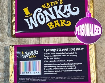 WILLY WONKA BAR Personalised with any name • Golden Ticket Included • Wonka Bar Personalised • With Large Chocolate Bar •