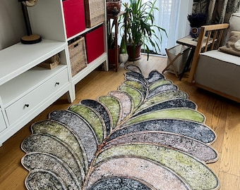 Nature-Inspired Leaf-Shaped Rug - Faux Leather Non-Slip, Machine Washable, Anti-Allergenic Decorative Rug (Color & Size May Vary)
