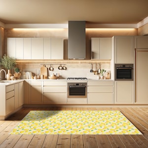 Lemon Kitchen Rug with Bright Citrus Print, Non-Slip Farmhouse Mat for Kitchen Decor, Cute Fruit Themed Runner, Soft Washable Area Rug F8033