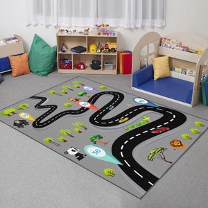 Decoratief vloerkleed kinderkamer, tapijt jungle-wegenkaartpatroon, antislip kunstleer basis, hoge kwaliteit, machinewasbaar vloerkleed speelkamer C6140