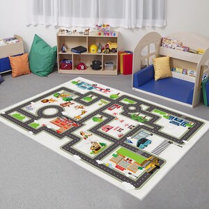 Decoratief vloerkleed kinderkamer, kleurrijk stadsplattegrond patroon tapijt antislip kunstleer basis hoogwaardig machinewasbaar vloerkleed speelkamer CK1004