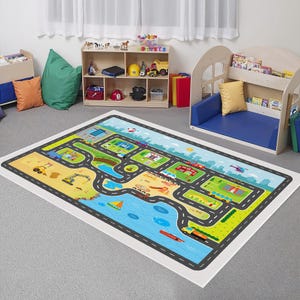 Interactief tapijt met wegenkaart, antislip kunstleer voor kinderen, machinewasbaar, aanpasbaar ontwerp wasbaar speelkamertapijt kindertapijt C6241