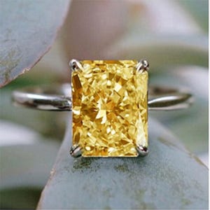 2.5 CT Canary Radiant Lab Diamond Solitaire Ring - 14K White Gold