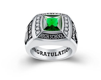 Custom Sterling Silver Moissanite Graduation Ring, Class Ring