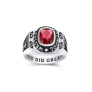 Custom Sterling Silver Class Ring: Personalized Moissanite Gemstone