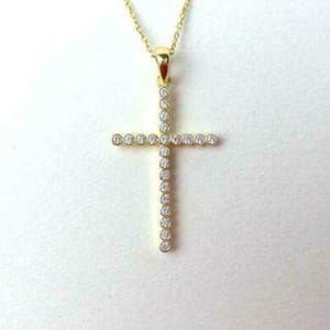 Moissanite Pendant, Pendant For Gift, White Round Cut Moissanite Cross Pendant For Christmas, 925 Silver Pendant, Solid 14K Gold Pendant