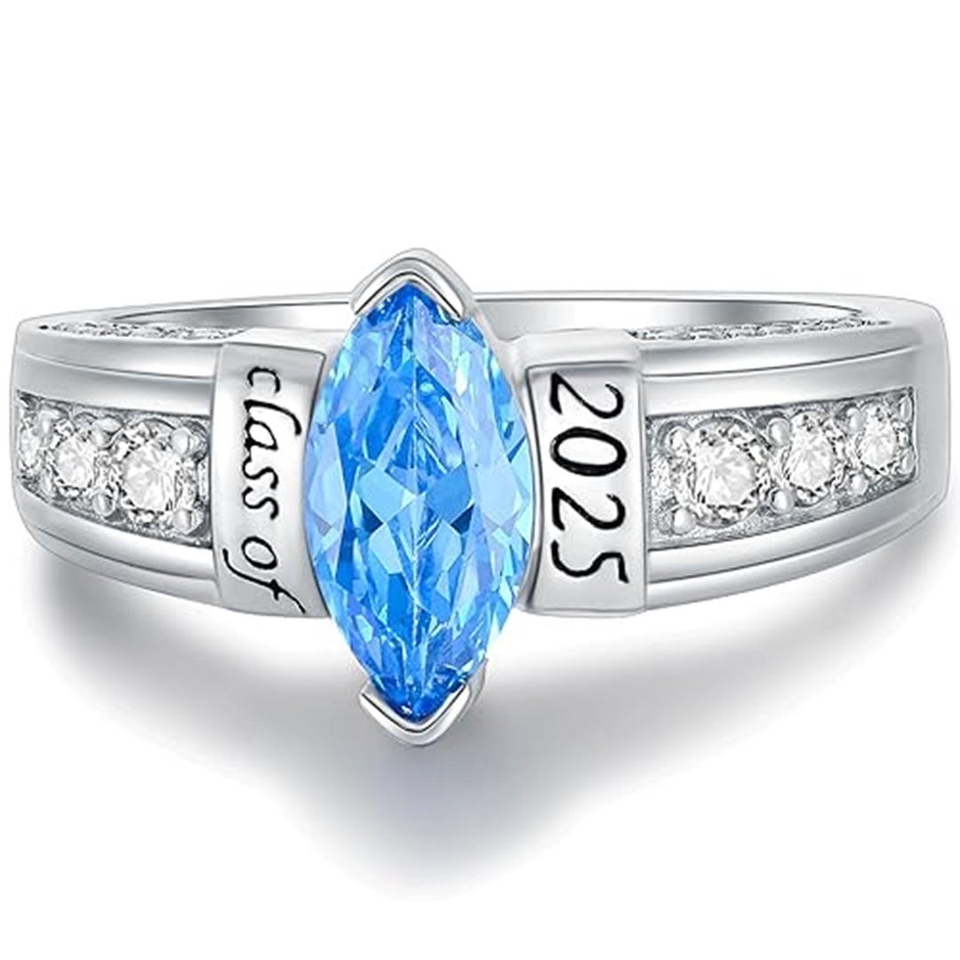 Women Personalized High School Class Ring 925 Silver Engraved Name ...