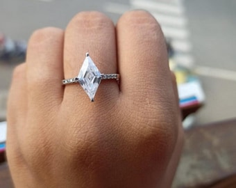 2 CT Lozenge Cut Moissanite Engagement Ring: 14K White Gold Solitaire