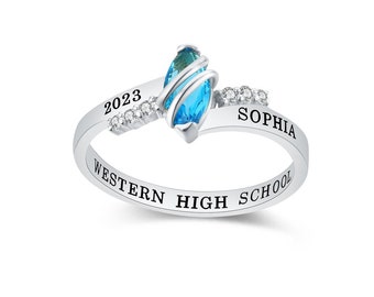 Custom Sterling Silver Class Ring, Personalized Moissanite Ring