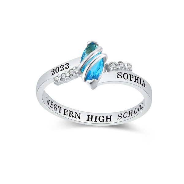 Customized Sterling Silver Women Class Ring Moonlight Collection High School and College Class Ring for girls