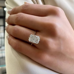Bague de fiançailles solitaire blanche en moissanite coupe radiant en or blanc 14 carats 10 x 7 mm, cadeau de la Saint-Valentin, bague moissanite, alliance pour elle