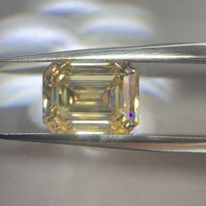 Golden Yellow Emerald Cut Moissanite: Loose Gemstone (0.98-11.72 Carat)