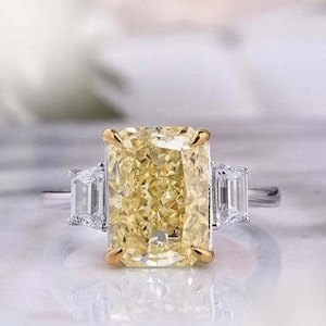 Canary Yellow Radiant Cut Lab Diamond Engagement Ring, 14K White Gold 10x8 MM