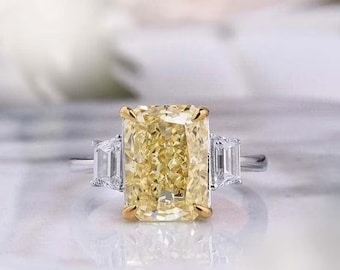 Canary Yellow Radiant Cut Lab Diamond Engagement Ring, 14K White Gold 10x8 MM