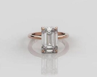 Lab Grown Diamond Ring: 14K Rose Gold Emerald Cut Solitaire, 10x7 MM