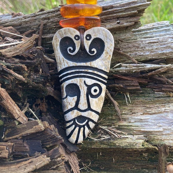 Viking Pendant No. 5 - Hand Carved Antler Pendant, Viking Pendants, Runes, Medieval Jewelry, Pagan, Odin