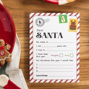 Carta de Papá Noel Carta para niños a Papá Noel Actividad navideña Carta de Navidad Navidad imprimible Lista de deseos de Papá Noel Carta del Polo Norte Diversión festiva