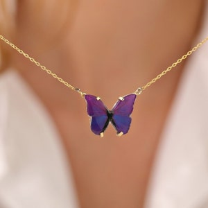 925 Sterling Silver Purple Dainty Butterfly Necklace, Gold Butterfly Pendant, 14k Gold Tiny Butterfly Necklace,Anniversary Christmas Gift