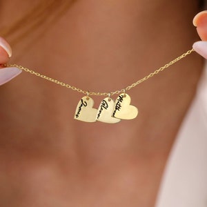 3 Heart Family Custom Name Necklace, 14k Heart Kid Gifts, Baby Name Necklace, Christmas Gift, Bridesmaid Gift, Gift For Her