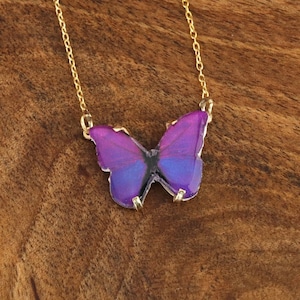 14k Solid Gold Purple Dainty Butterfly Necklace, Gold Butterfly Pendant, 14k Solid Gold Tiny Butterfly Necklace,Anniversary Christmas Gift