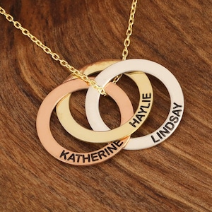 Personalized Russian Ring Necklace, Custom Family Name Necklace, Custom Made Multiple Intertwined Rings, Kids Name Necklace,Mothers Day Gift