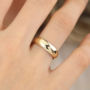 14k Gold 5 mm Dome Comfort Fit Polierter Ehering, Kuppeltrauring, klassischer Goldring, schlichter Ehering