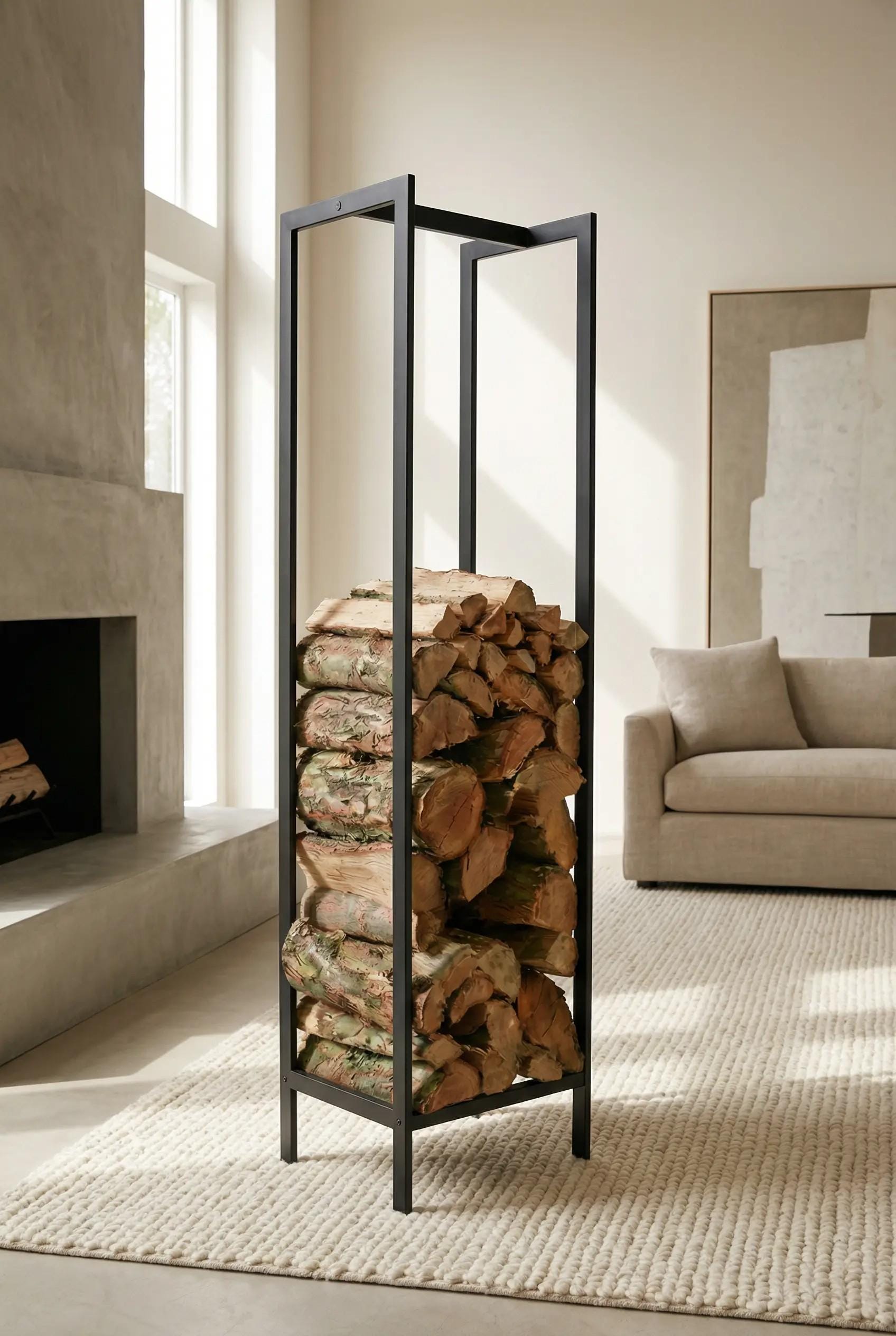 Modern Log Rack Modern Firewood Rack – Vertical Metal Log Storage Stand - Etsy