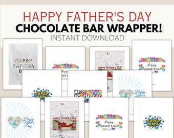 PRINTABLE DIGITAL FILE - Father's Day Chocolate Wrappers for a 100 gram bar of chocolate