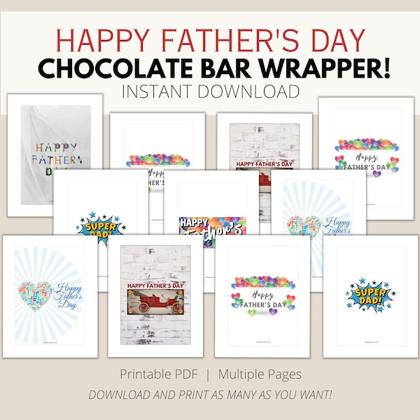 PRINTABLE DIGITAL FILE - Father's Day Chocolate Wrappers for a 100 gram bar of chocolate