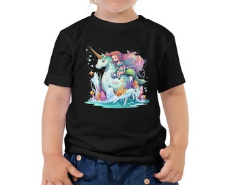 Camiseta unissex de manga curta Mermaid Unicorn TODDLER, Pequena Sereia, Mermaidcore, Ariel Princess